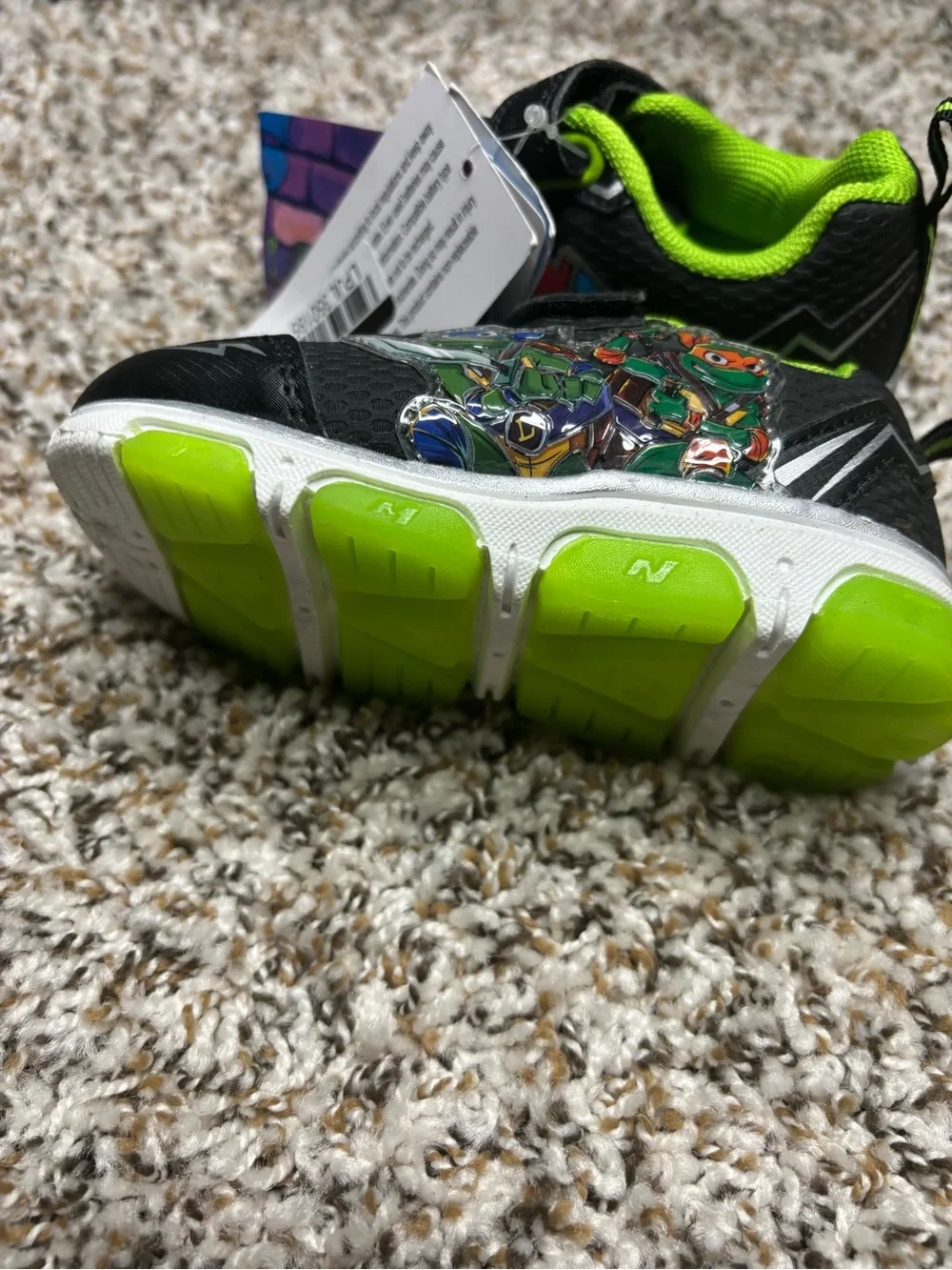 Kids Black & Lime Green Athletic Sneakers - Size 7